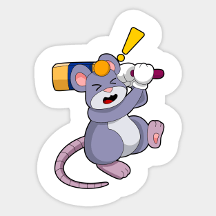 Mouse at Cricket with Cricket bat Sticker